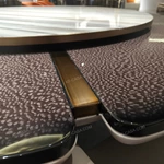 Arc-Base Dining Table with Marble Lazy Susan and Speckled Outer Panels
